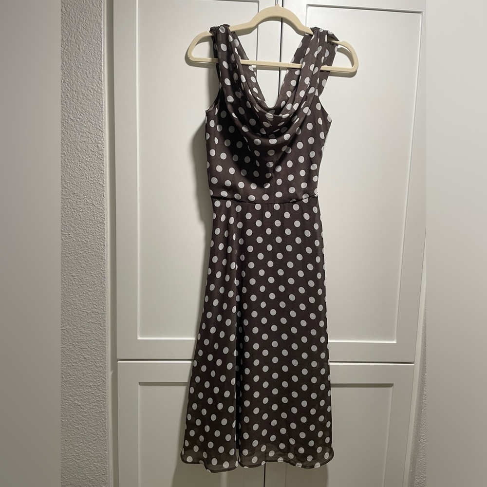 Vintage Robert Louis Chiffon Polka Dot Cowl Neck Midi Dress